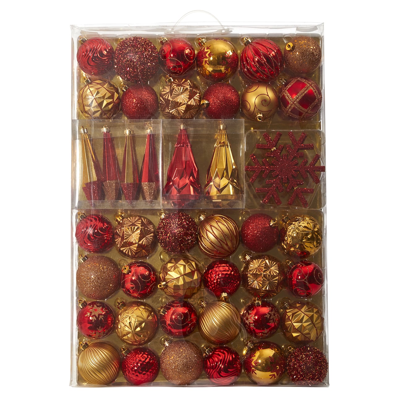 52ct. 6&#x22; Red &#x26; Gold Shatterproof Ornament Set